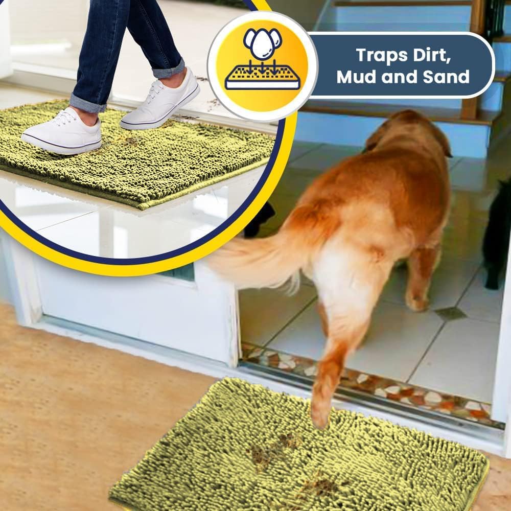Muddy Mat® AS-SEEN-ON-TV Highly Absorbent Microfiber Door Mat and Pet Rug, Non Slip Thick Washable Area and Bath Mat Soft Chenille for Kitchen Bathroom Bedroom Indoor and Outdoor - Yellow 24" x 96"