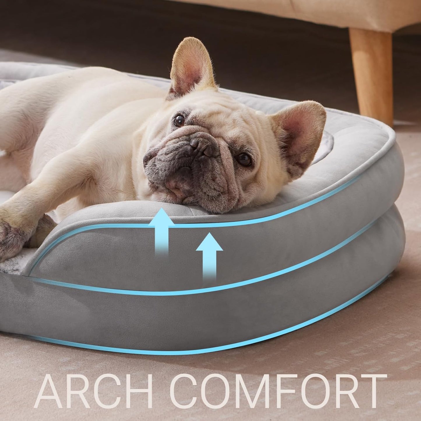 Soft Touch Orthopedic Dog Bed for Medium Dogs with Faux Fur Top, Waterproof Pet Couch Bed with Removable Washable Cover and Supportive Foam Filling (Grey, Medium)