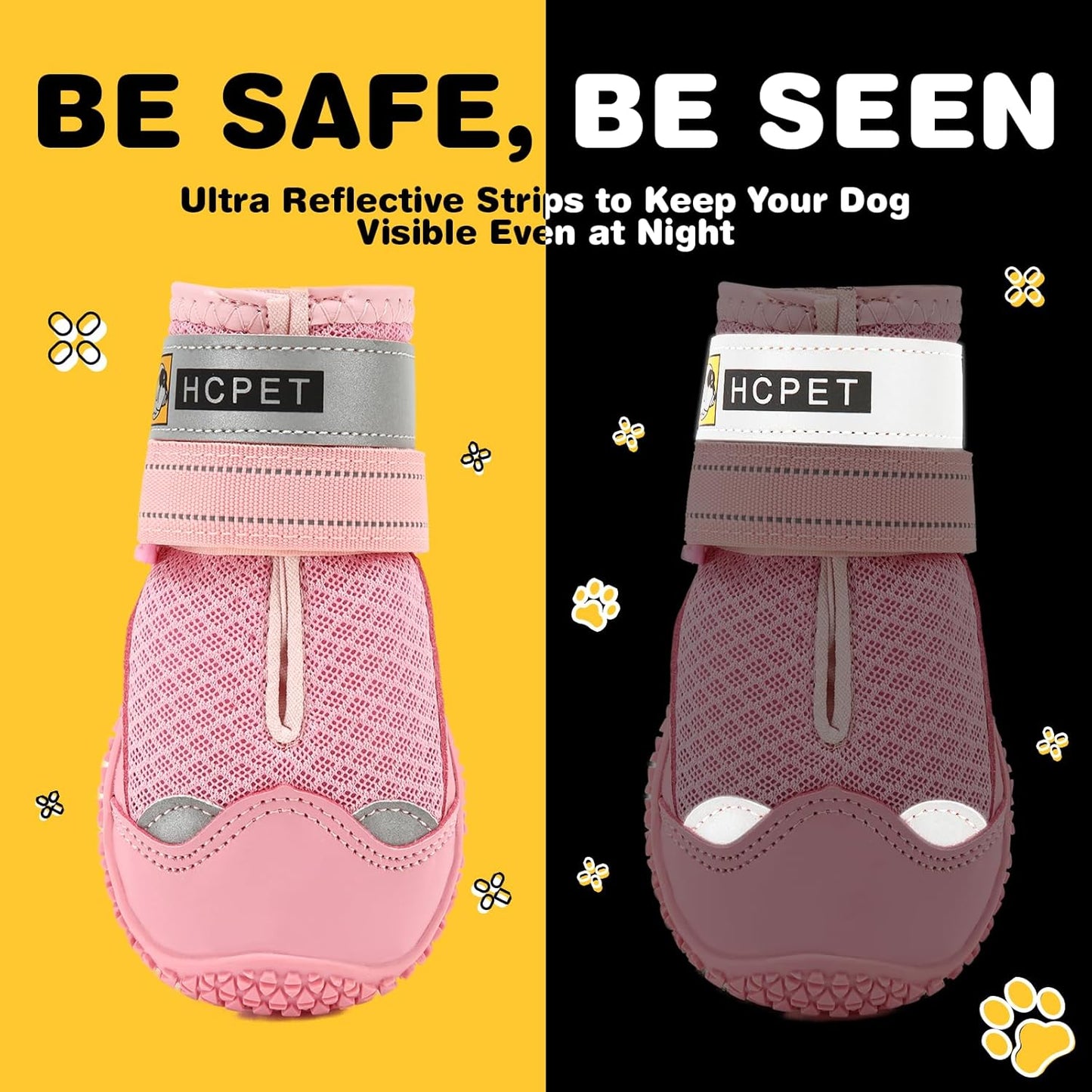 Hcpet Dog Shoes for Large Dogs, Breathable Dog Booties for Small Medium Dogs, Anti-Slip Dog Boots & Paw Protectors for Hot Pavement Winter Snow Hiking with Reflective Straps Pink Size 3