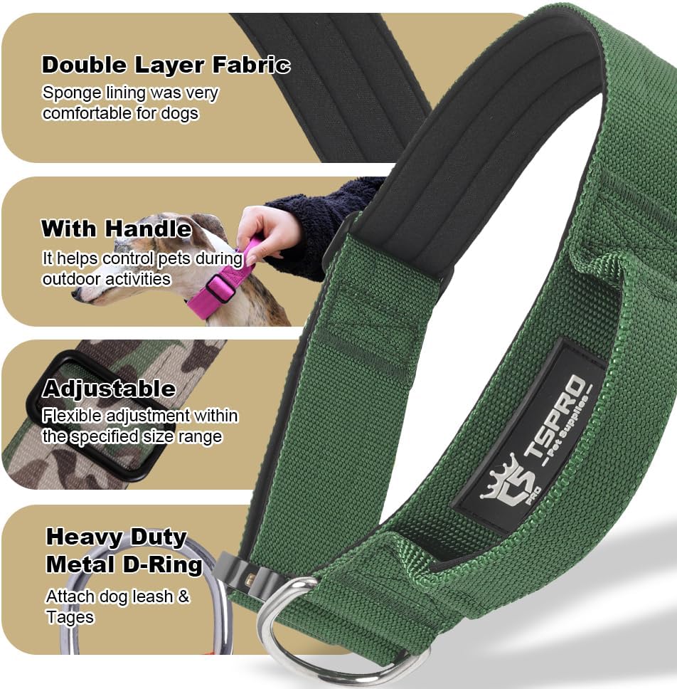 TSPRO Premium Dog Collars Tactical Dog Collar with Handle and Heavy Duty Quick-Release Metal Buckle Durable Thick and Adjustable for Medium to Large Dogs (Vitality Gradient L)