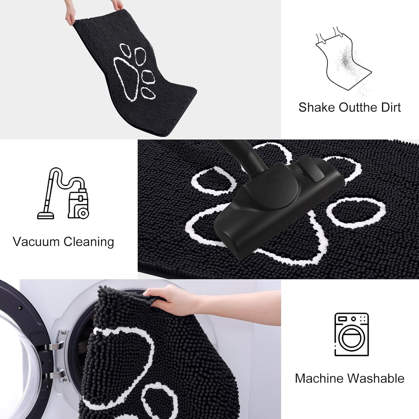 Smiry Dog Door Mat for Muddy Paws, Absorbent Dirt Trapper Non Slip Quick Dry Washable Chenille Mat for Mud Dogs, Entry Rug for Indoor and Outdoor (59x24 Inches, Black)