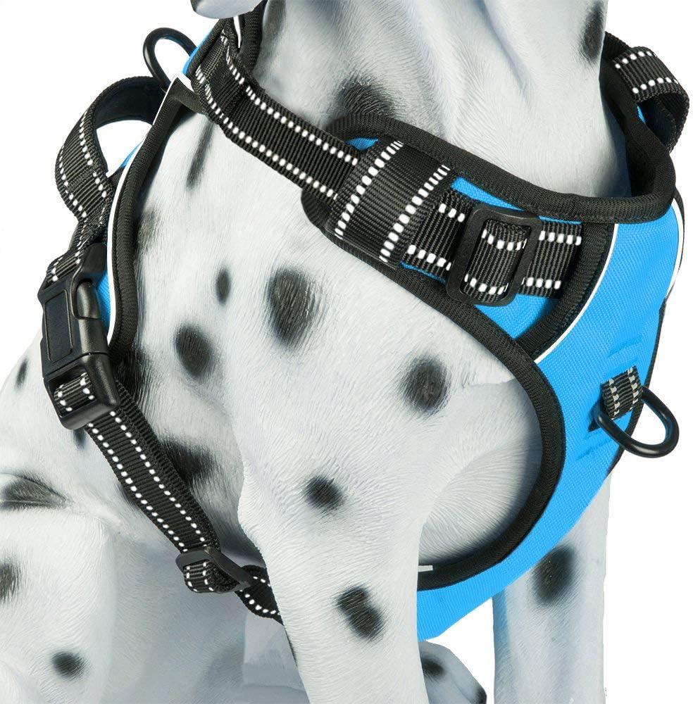 PoyPet No Pull Dog Harness, Reflective Comfortable Vest Harness with Front & Back 2 Leash Attachments and Easy Control Handle Adjustable Soft Padded Pet Vest for Small to Large Dogs (Blue,XS)