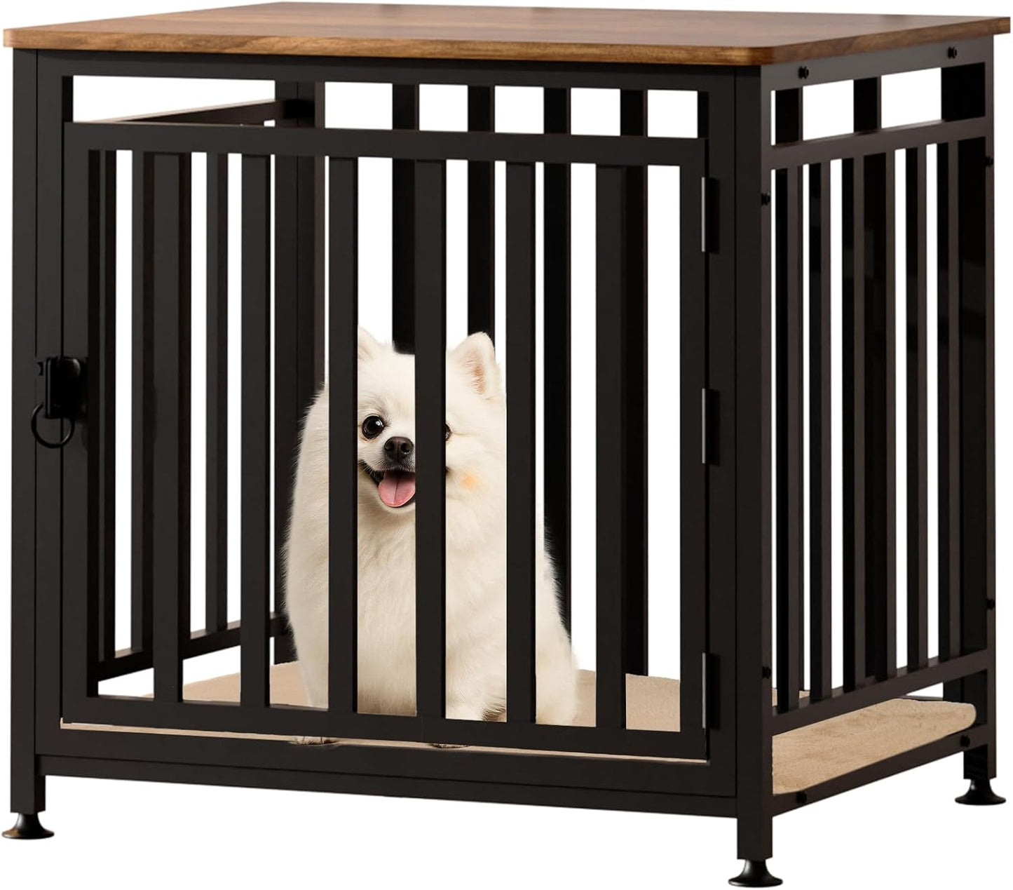 Dog Crate Furniture for Small Dogs, Dog Kennel Indoor, Anti-Chew Anti-Escape with Bed Crate Pad End Side Table Wooden Dog Crate,Steel-Tube Dog Cage, Rustic Brown