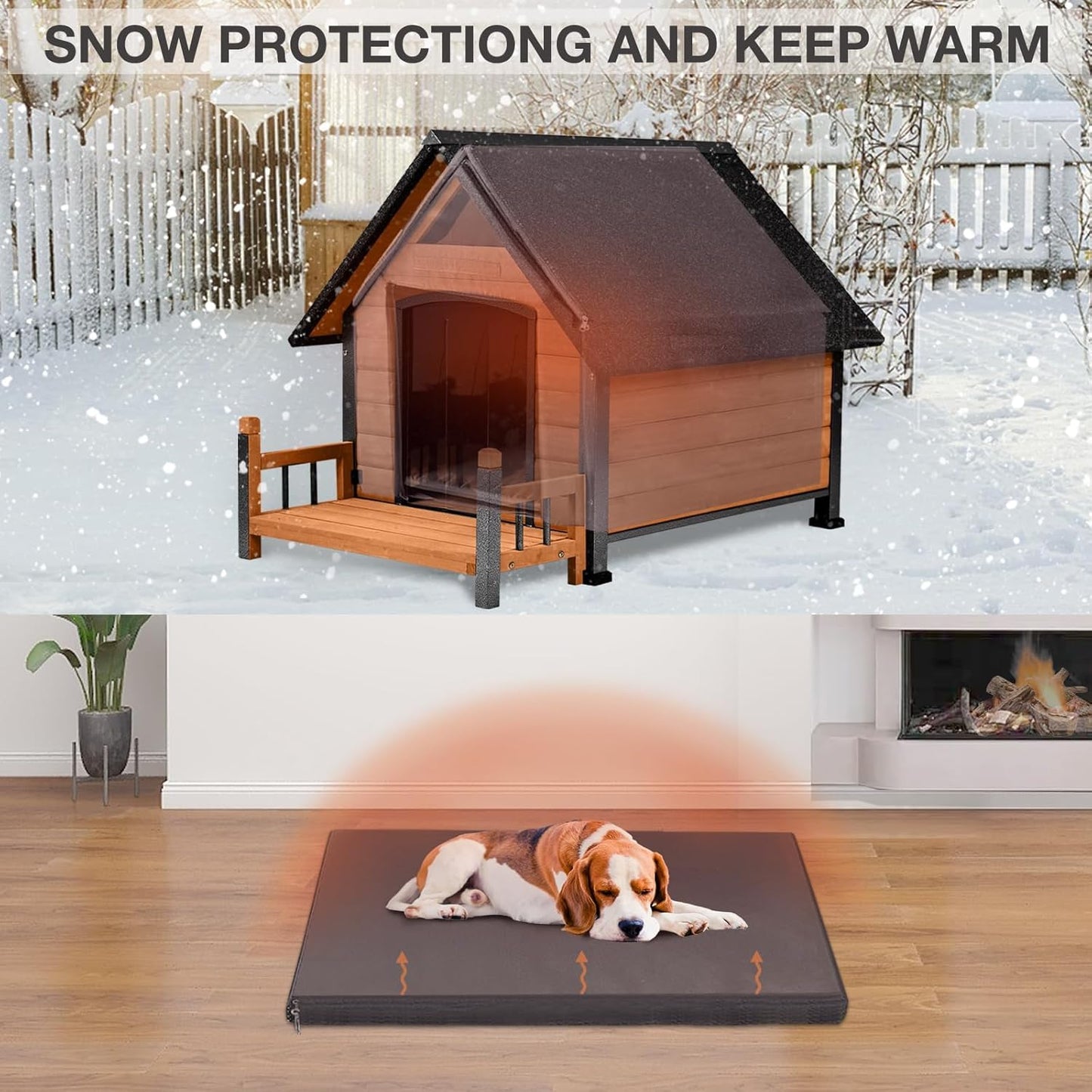 Dog House Outdoor, Weatherproof Wooden Dog Kennel Indoor for Small Medium Large Dogs, 50.87" L Insulated Large Dog Shelter for Winter