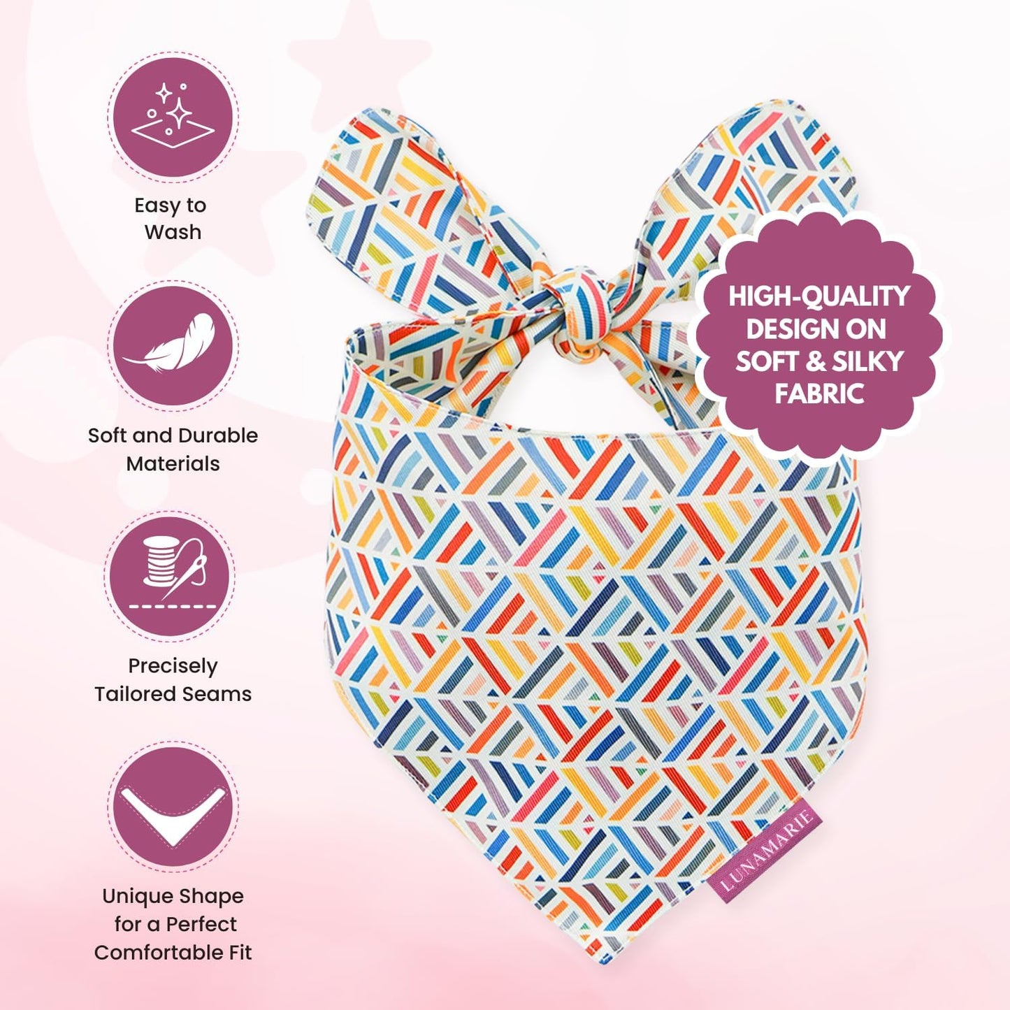 LunaMarie - Luxury Pet Birthday Bandanas -Premium & Silky Poly Fabric | 100% Handmade | Custom Shape Dual Layered (Xena, Large)