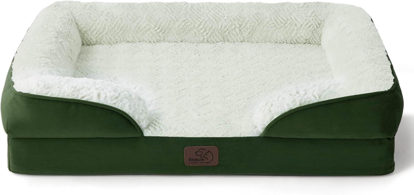 Bedsure Orthopedic Dog Bed Medium Size Dogs - Washable Medium Dog Cat Bed Waterproof, Comfort Pet Couch Sofa with Washable Removable Cover, Pets Bed with Nonskid Bottom, Plush-Green, 28"