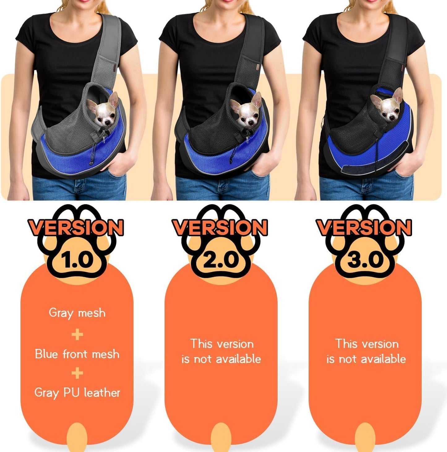 YUDODO Pet Sling Carrier for Small Dogs & Cats – Hands-Free Puppy Carrier with Safety Hook, Large Zipper Pocket, Soft Breathable Mesh, Adjustable Strap & Reflective Strip (Blue 1.0 M)