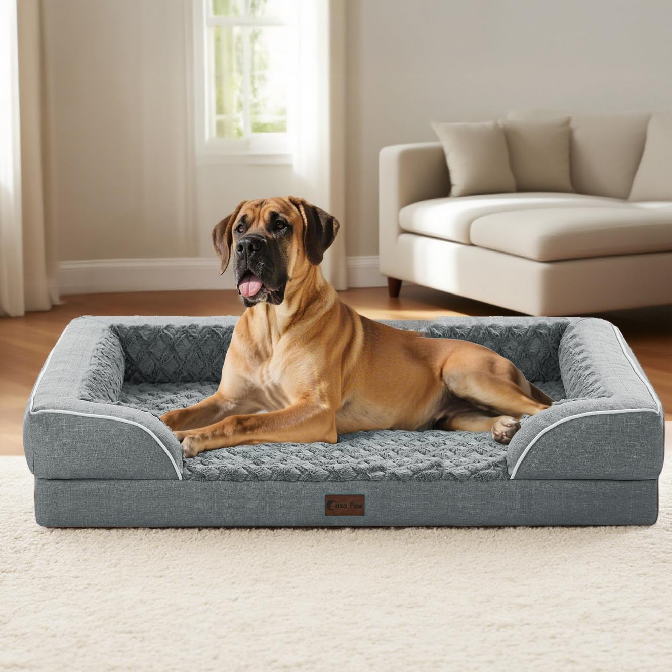 Orthopedic XXL Dog Bed for Extra Large Dogs, Waterproof Memory Foam Dogs Bed with Sides, Egg-Crate Foam and Non-Slip Bottom Big Dog Couch Bed with Washable Removable Cover(XX-Large,Grey)