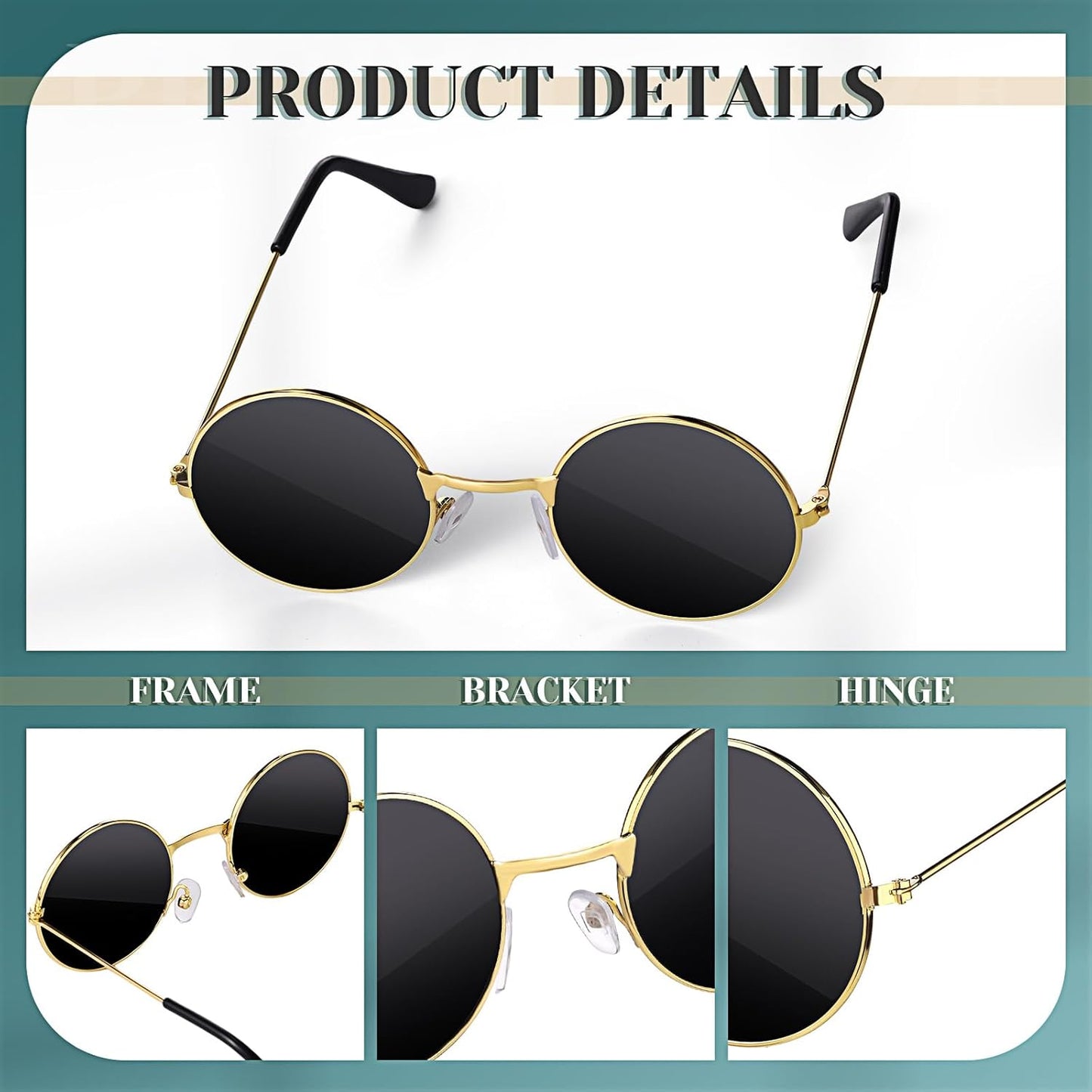Dog Sunglasses Retro Pet Glasses Doll Glasses Classic Round Dog Glasses Metal Cat Puppy Eye Wear Hippie Costumes for Cats and Dogs, Photos Props Cosplay Party Costume (Gold, Black,Modern Style)