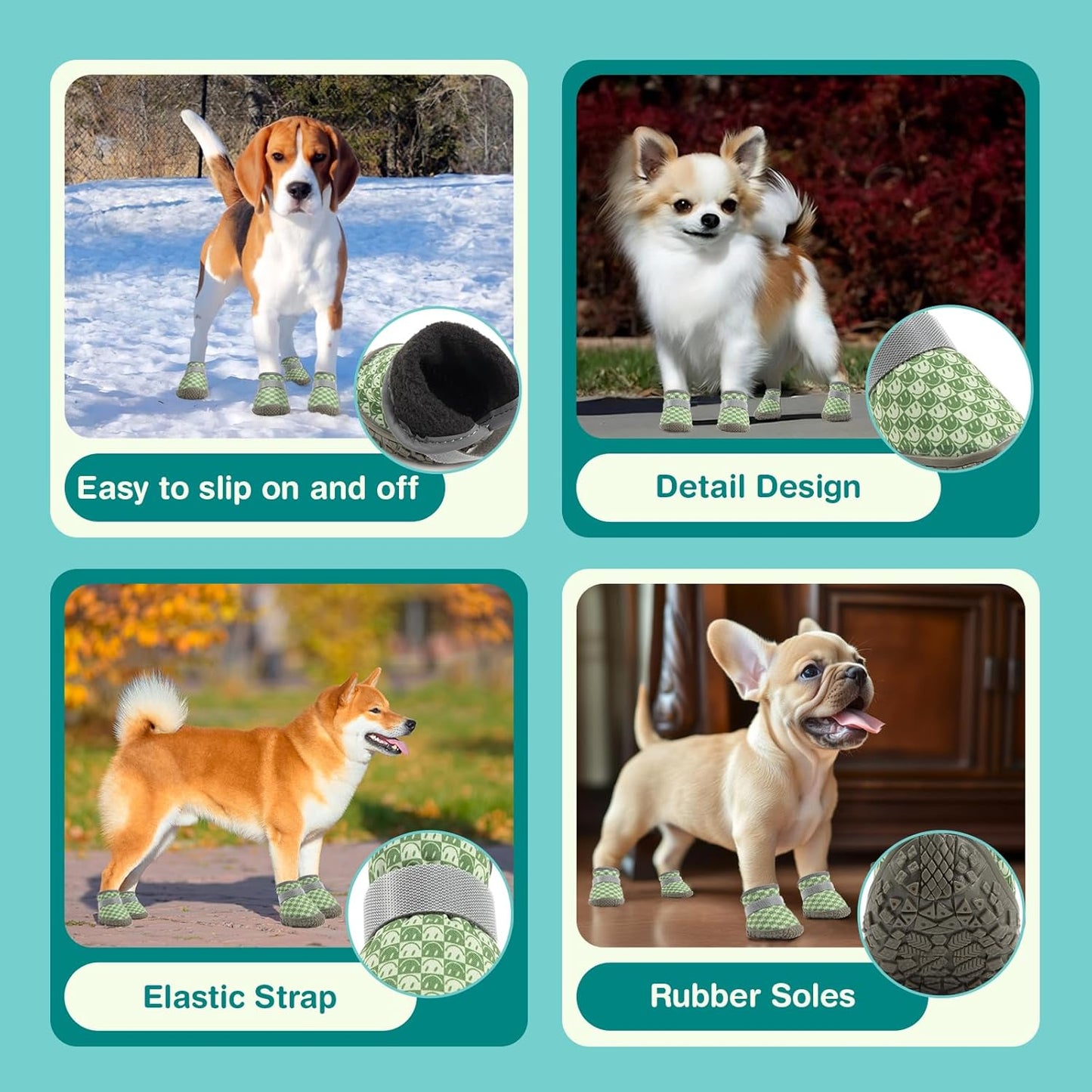 Small Dog Shoes, Breathable Puppy Boots & Paw Protectors for Winter Snow, Summer Hot Pavement, Dog Booties with Anti-Slip Rubber Soles for Hardwood Floors Green Size 4