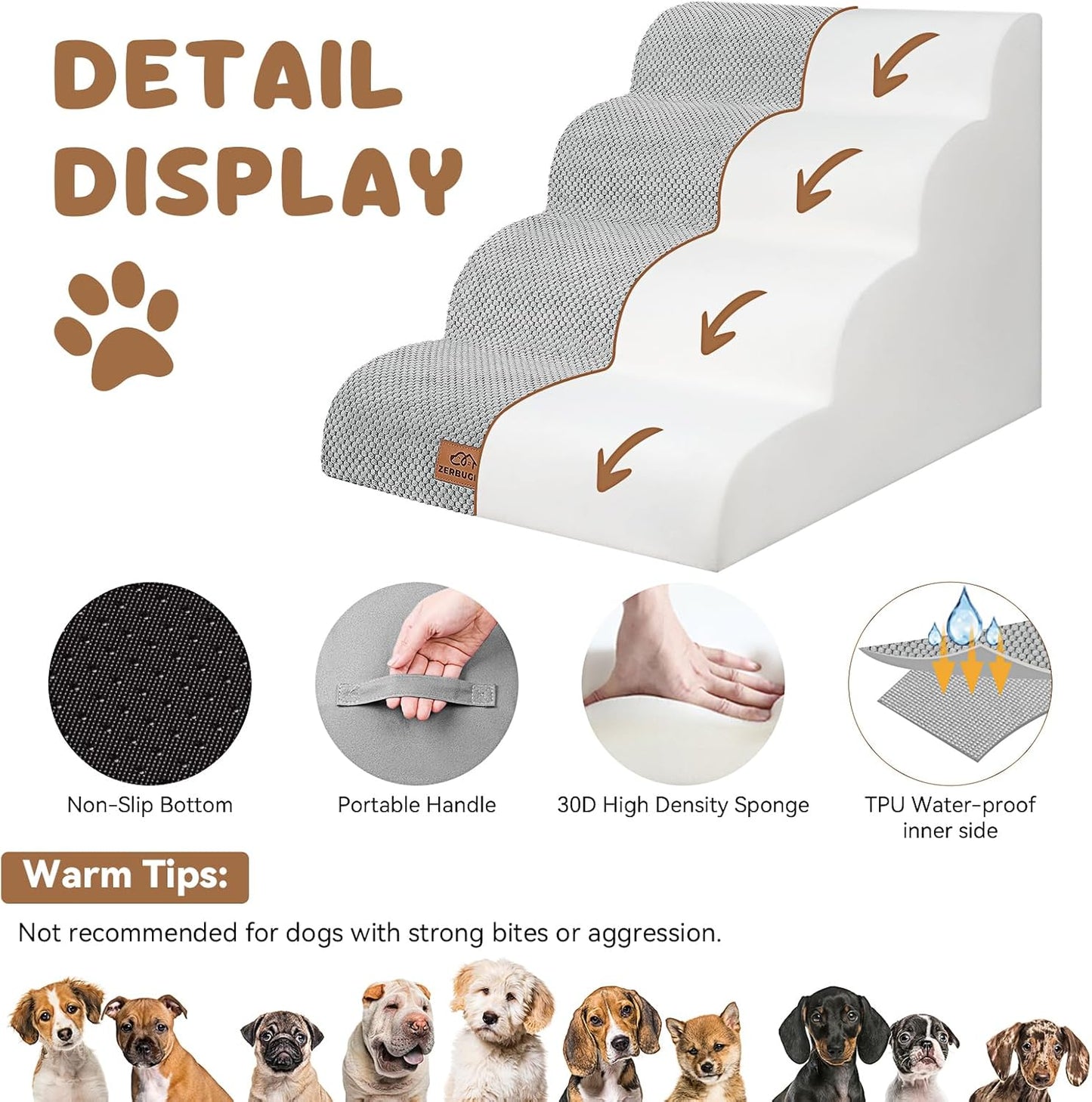 Dog Ramp and Stair for Bed 16" H-20 H,3-Step Cat Stair for Sofa and Chair,4-Step Dog Ramp for High Bed and Window,Durable Nonslip Fabric Cover for Indoor (Light Grey-20 H, Pet Friendly, 4)