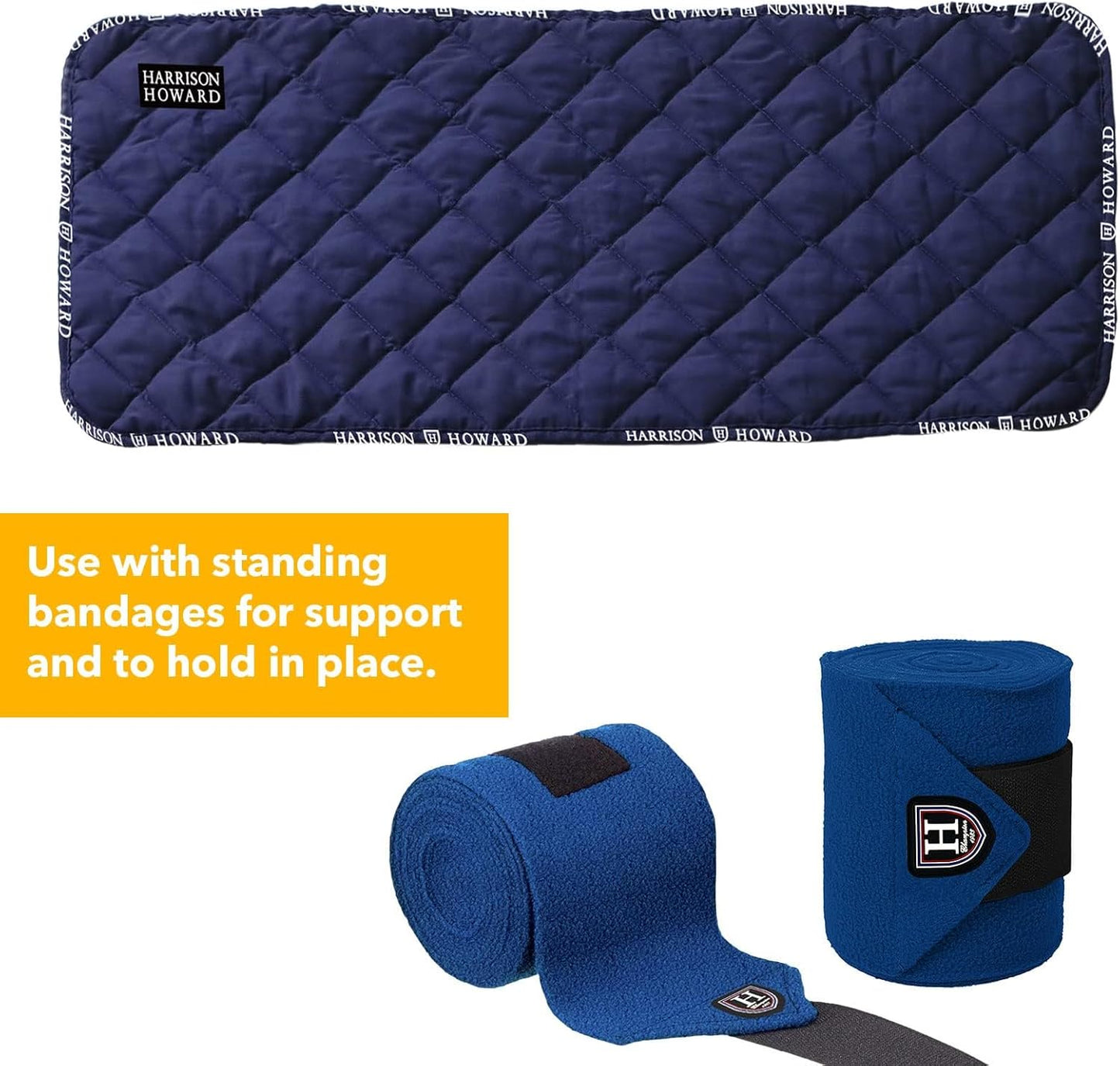 Harrison Howard Medicine-Retaining Shock-Absorbing Pressure Sores Prevention Quilted Leg Wraps for Horse Set of 4-Navy M