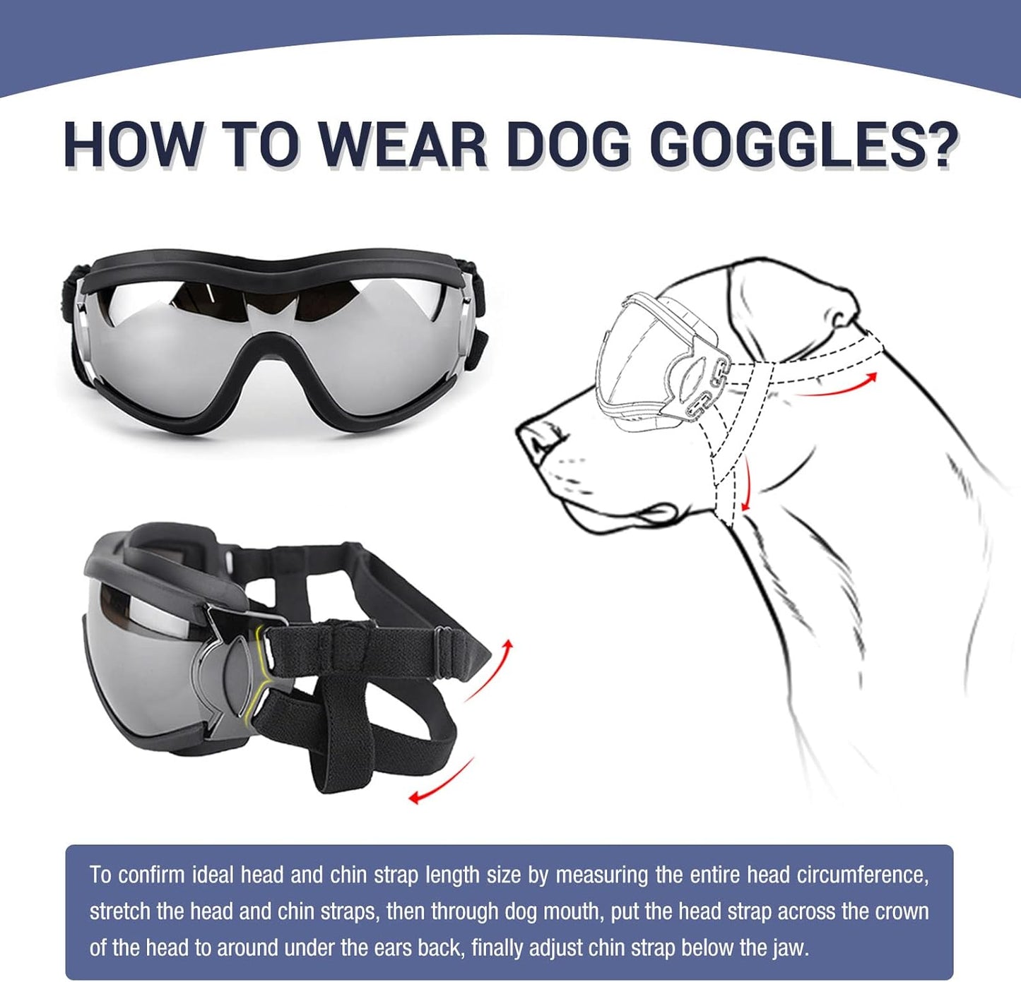 Pack of 2 Dog Goggles Dog Sunglasses for Medium to Large Breed Anti-UV Eye Protection with Adjustable Straps- Silver
