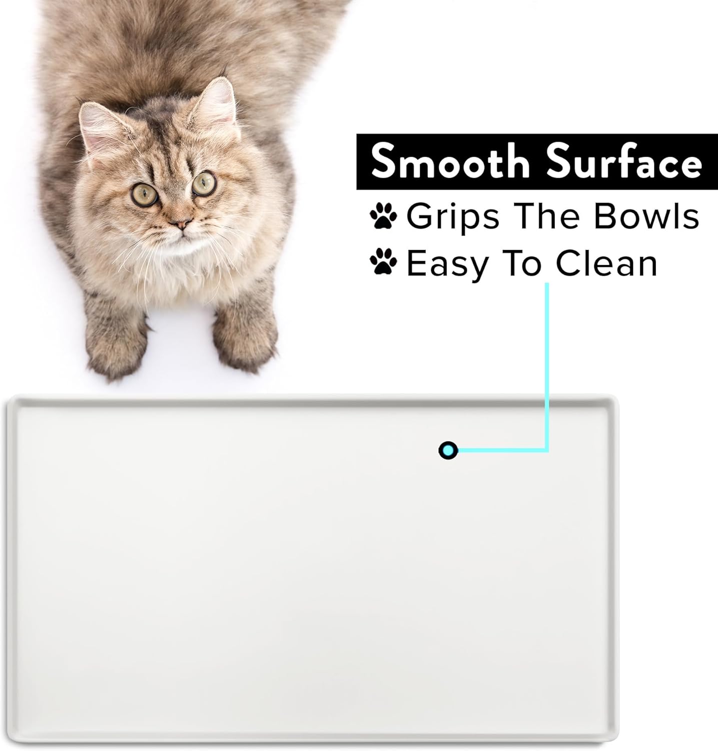 CatGuru Cat Food Mat, Small & Large Pet Feeding Mat, 100% Waterproof Cat Placemat for Food and Water, Silicone Mats for Cats Bowls, Non-Slip Mat for Pet Bowl or Fountain (Small, Marshmallow)
