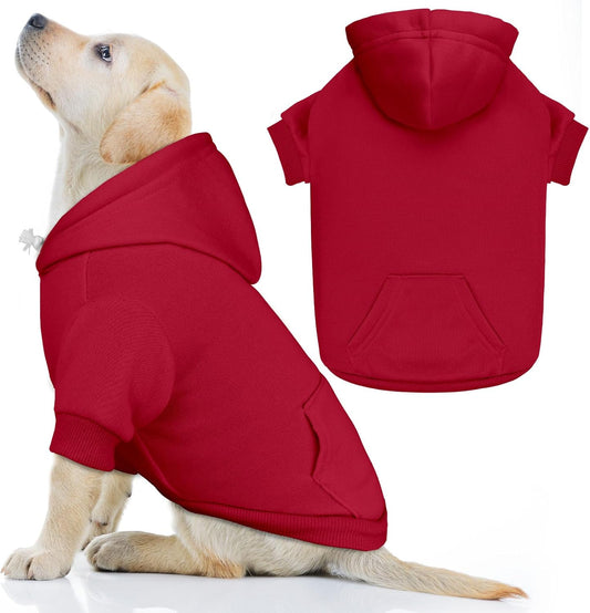 Dog Sweaters for Medium Dogs Dog Hoodie Pet Sweater Solid Soft Brushed Fleece Pet Clothes Hoodie Sweatshirt with Pocket(Red-M)