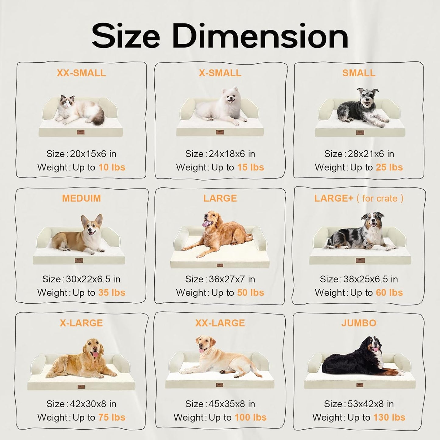 Dog Bed Medium Size Dog-Orthopedic Waterproof Bed for Dogs,Foam Couch Sofa with Washable Removable Cover & Non-Slip Bottom-Beige