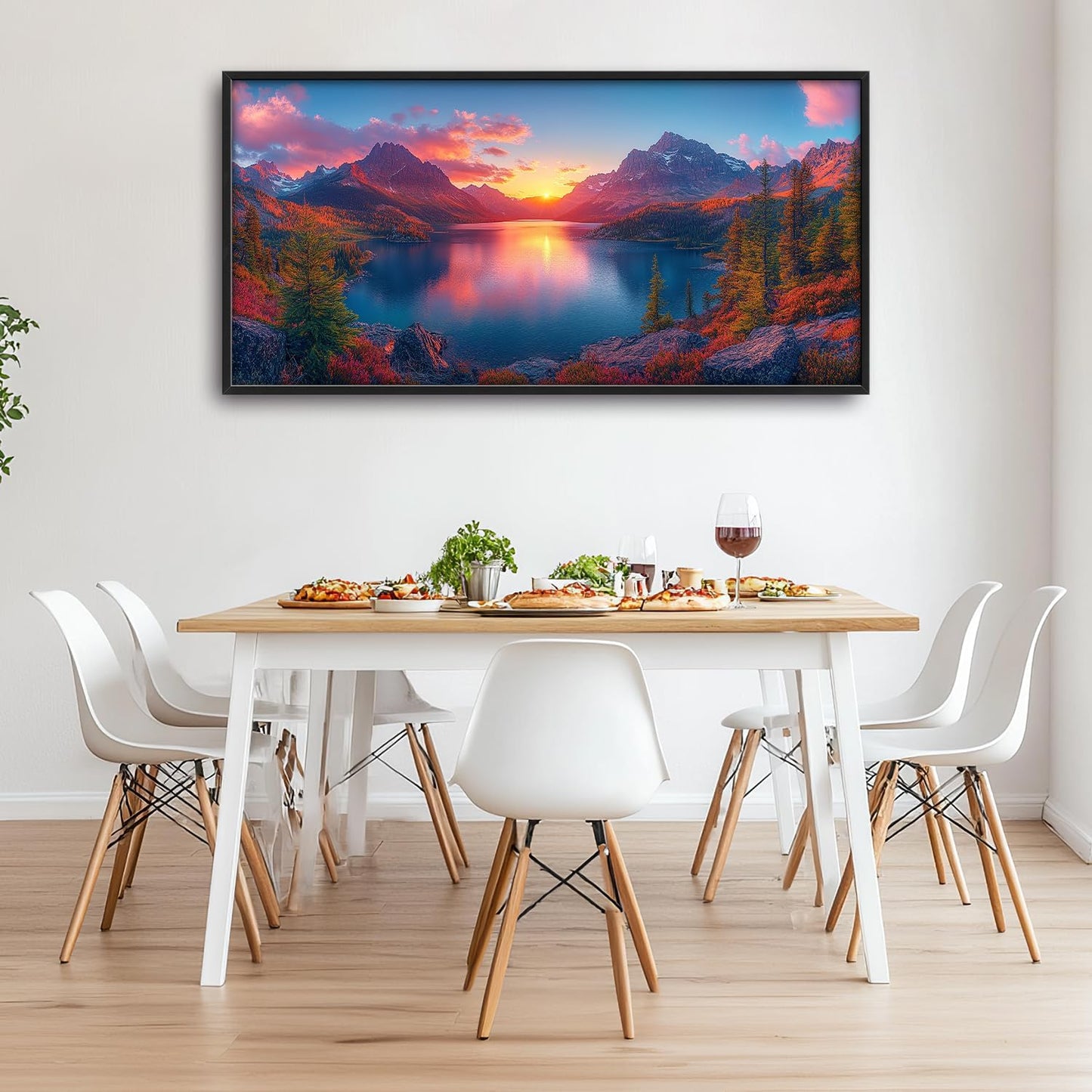 Large Lake Mountain Landscape Wall Art for Living Room, Nature Sunrise Canvas Oversized Wall Decor, River Forest Scenery Framed Pictures Painting Print Artwork for Bedroom Office 60"L x 30"W