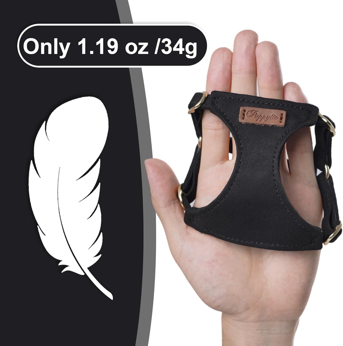 Puppytie No Pull XXS Puppy Harness with Multifunction Dog Leash,Soft Adjustable No Choke Escape Proof Pet Harness Vest,Black,XXS