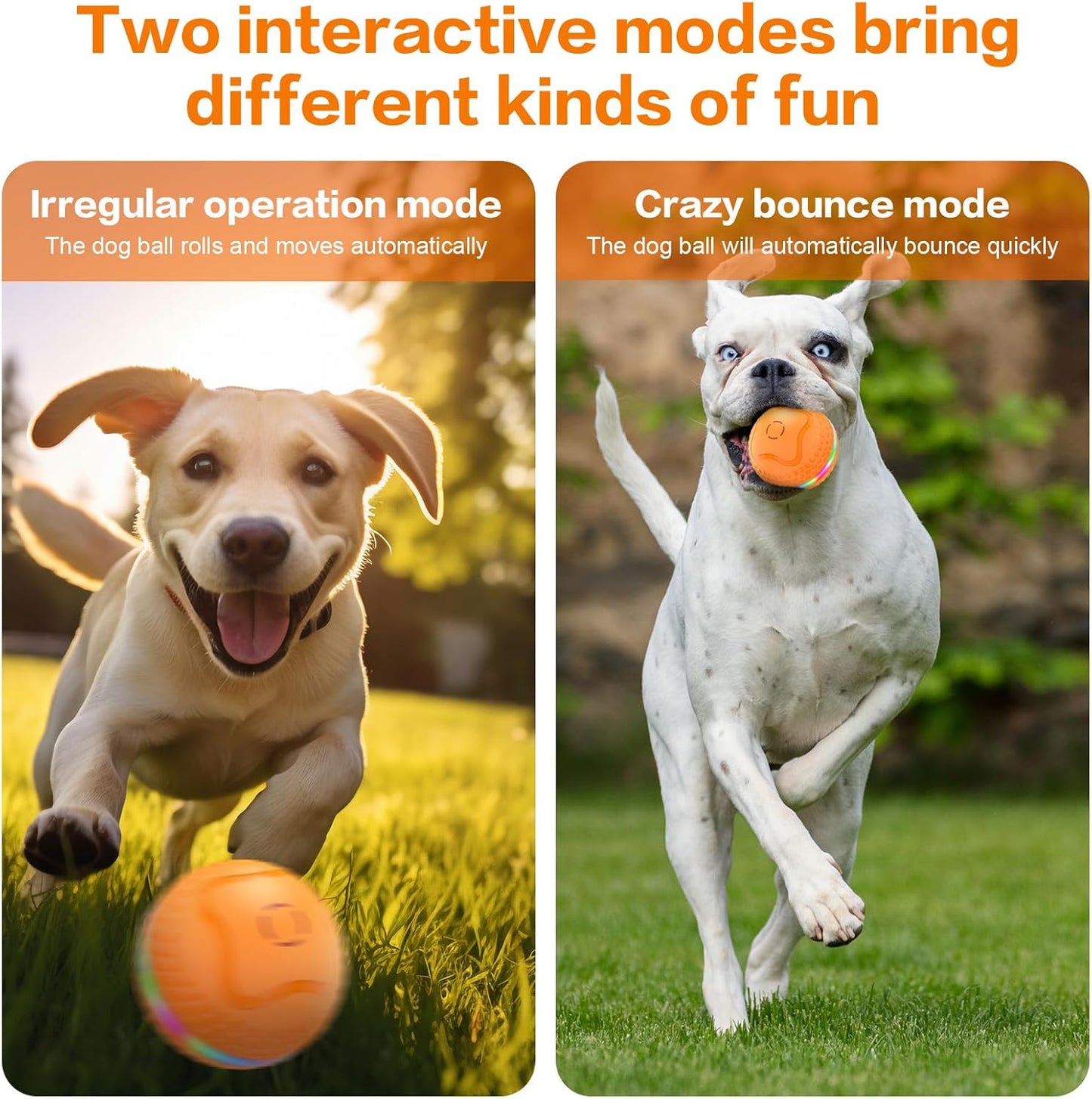 Interactive Dog Toys Ball, Automatic Rolling Balls Toy, Lively pet Ball for Medium/Large Dogs to Relieve Boredom, Activated Automatic Motion Dog Balls Toy with LED Flash, USB Rechargeable