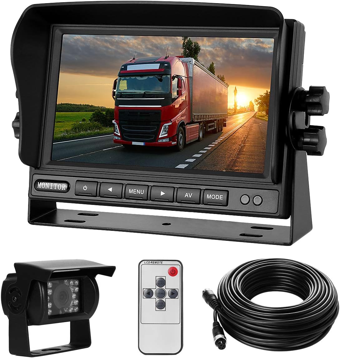 Backup Camera System Kit 7" LCD Reversing Monitor +Rear View Back Up Camera with 170 ° Wide Angle, Waterproof IP68, 18 Infrared Night Vision for Trucks/RV/Trailers/Bus/Vans/Box Truck