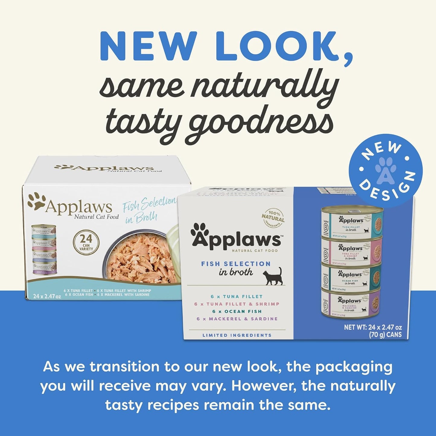 Applaws Natural Wet Canned Cat Food, Made with Limited and Natural Ingredients, Real Protein with No Artificial Additives, Fish Selection Variety Pack in Broth (24 x 2.47oz Cans)