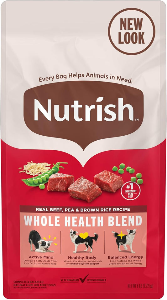Nutrish Dry Dog Food, Real Beef, Pea & Brown Rice Recipe Whole Health Blend for Adult Dogs, 6 lb. Bag (Rachael Ray)