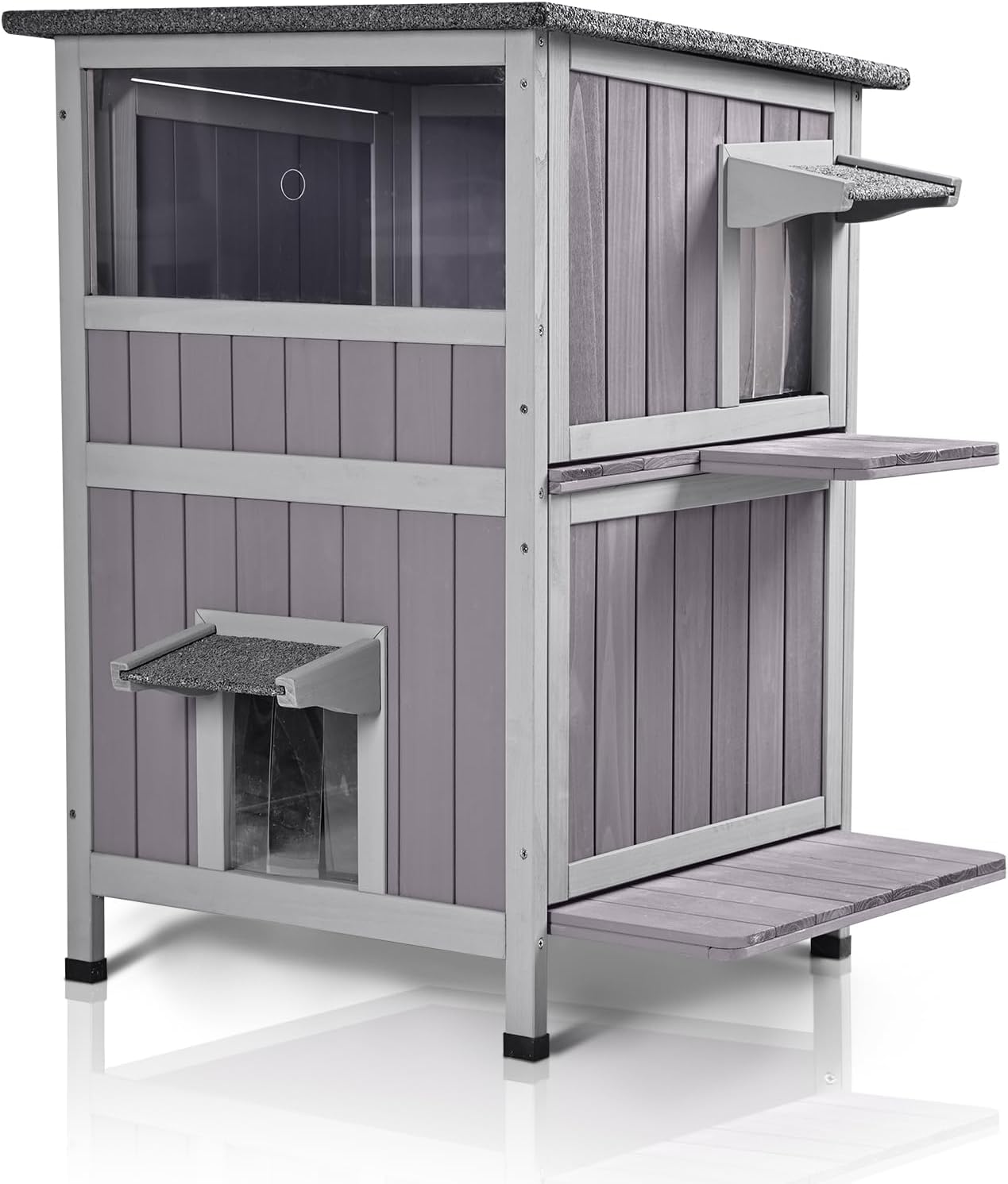 GUTINNEEN Outdoor Cat House Weatheproof Feral Cat Shelter Wooden Cat Condo for Winter with Escape Doors（AIR14）