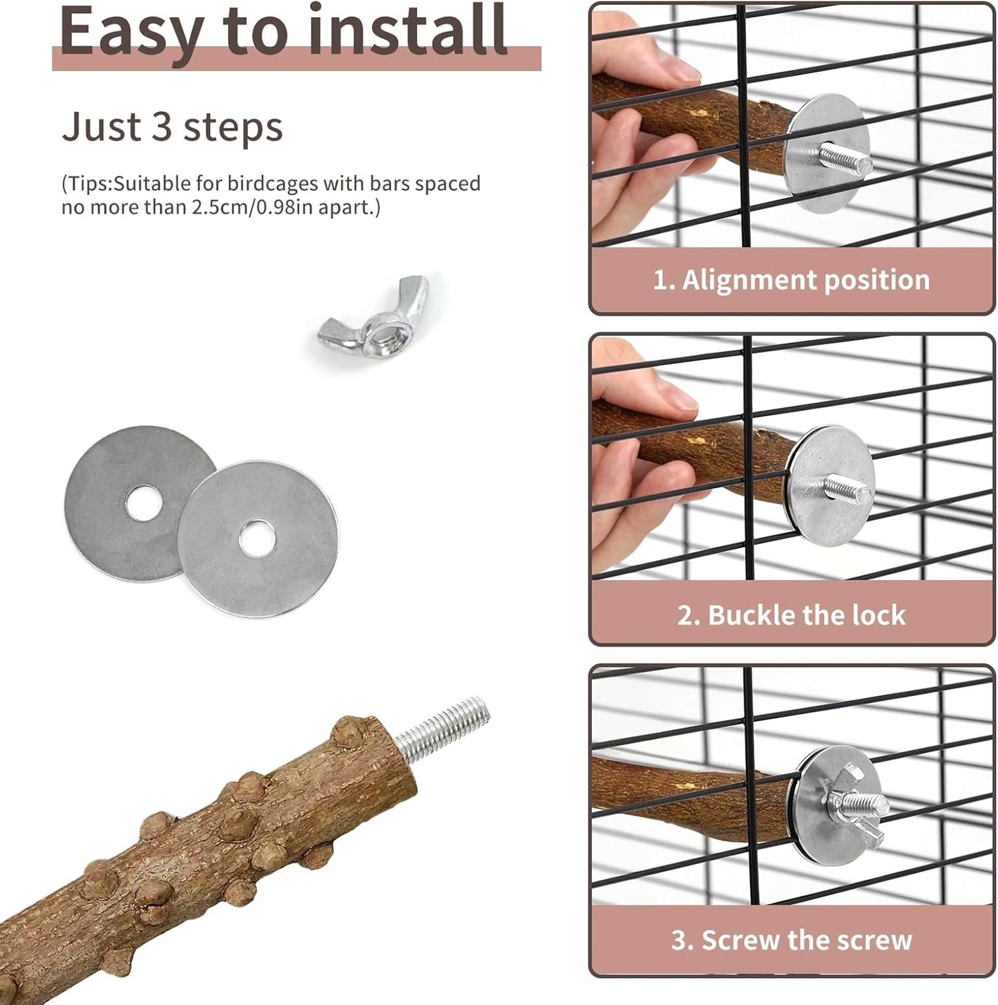 Bird Perches, 5pcs Natural Wood Birds Stand Branch, Bird Perch Chewing Stick Cage Accessories Parrot Climbing Standing Branches Paw Grinding Fork Sets for Cockatiels Ringneck Parrots