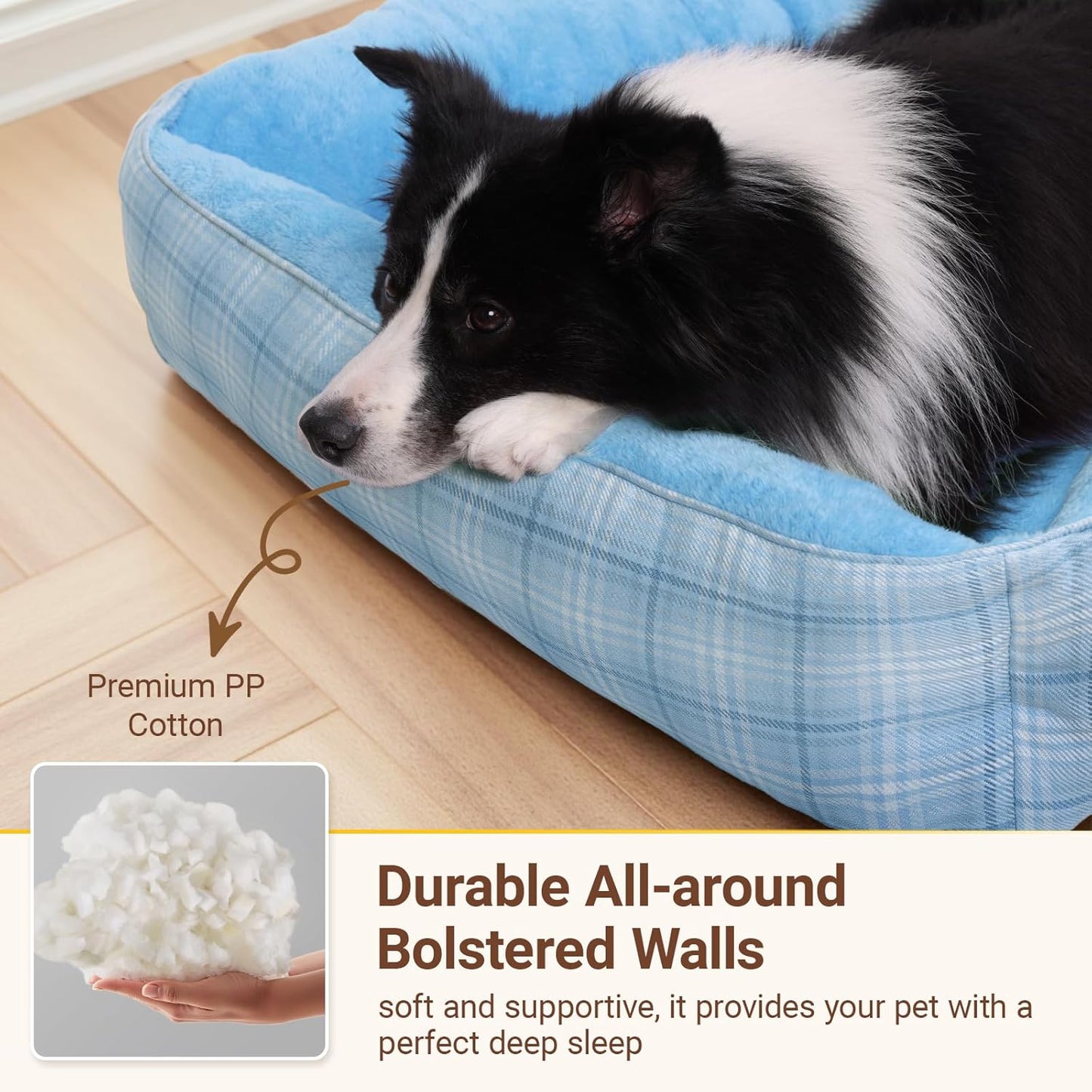 MIHIKK Rectangle Dog Beds for Large Dogs & Cats, Orthopedic Sleeping Pet Bed for Couch with Durable Puppy Cuddler and Anti-Slip Bottom Machine Washable 34 * 24 Inch (Blue)