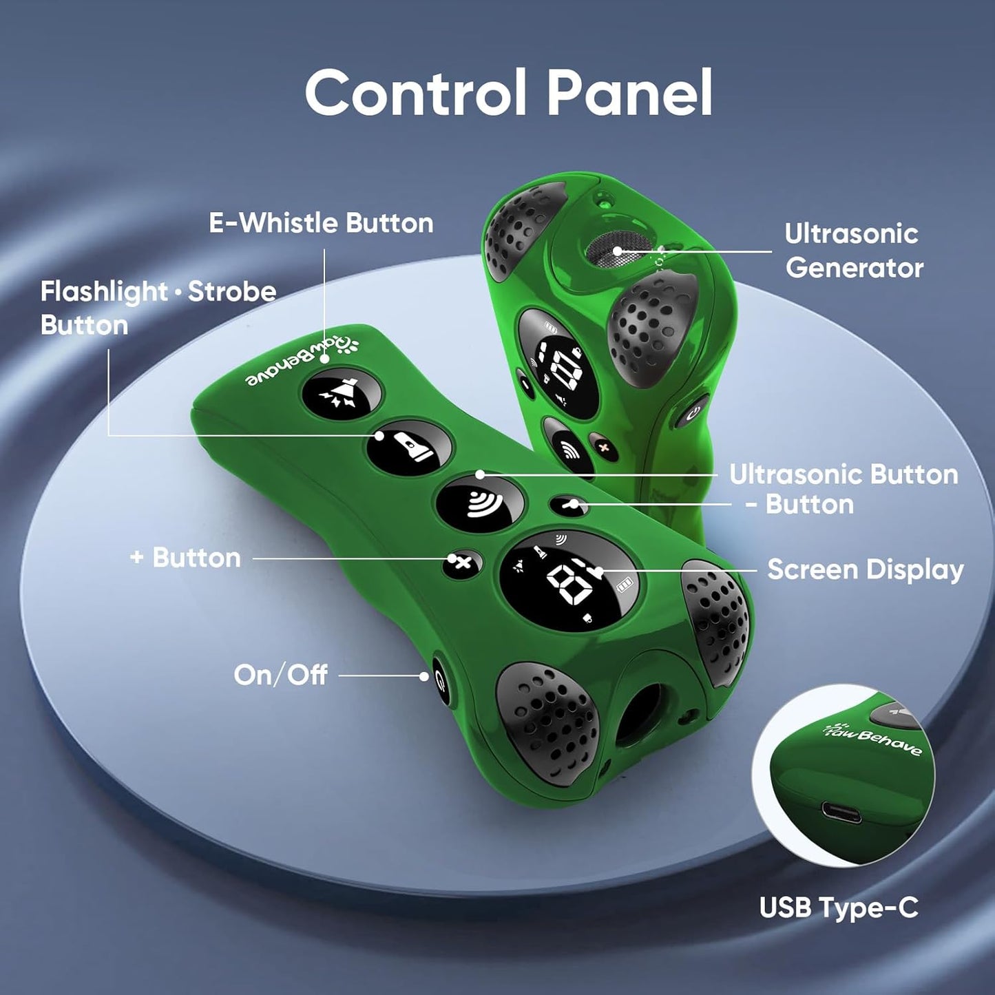 Ultrasonic Dog Bark Deterrent Device –10-Level Adjustable Anti Barking Trainer with Flashlight, Strobe, E-Clicker(18 Whistle Sounds)–No Shock, Collar-Free Dog Behavior Correction Devices