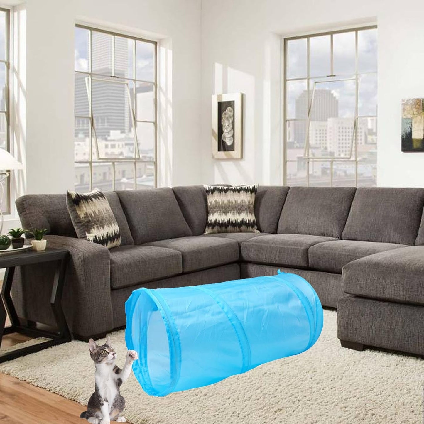 iCAGY Cat Tunnel for Indoor Cats Interactive, Rabbit Tunnel Toys, Pet Toys Play Tunnels for Cats Kittens Rabbits Puppies Crinkle Pop Up Sky Blue 20"