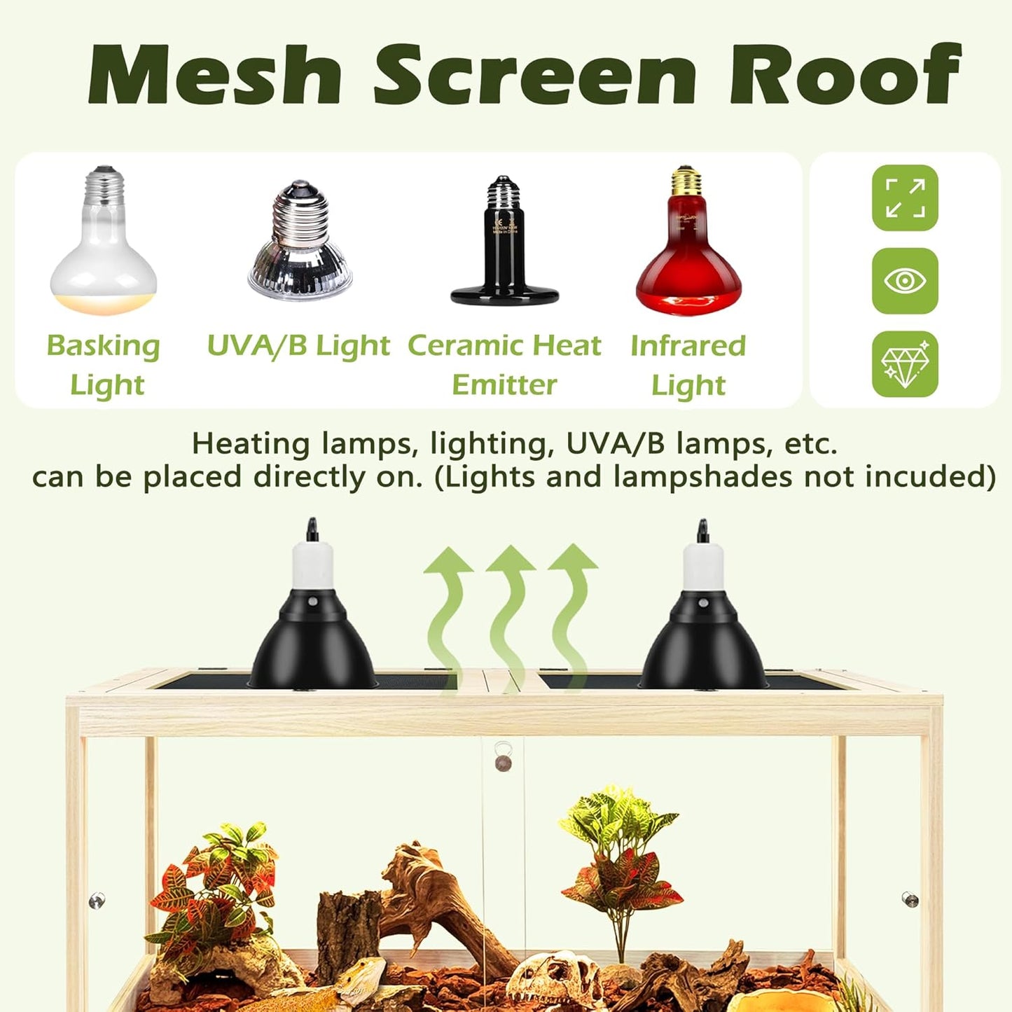 Tempered Glass Bearded Dragon Tank 81 Gallon, Lizard Tank, Reptile Tank with Metal Mesh Roof Door, Snake Tank with Lock Design, 48" Long, Oak