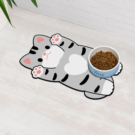 Cat Food Mat for Indoor Cats - No Stains Easy Clean Pet Supplies - Cat Bowls for Indoor Cats (Grey, 19"x12")