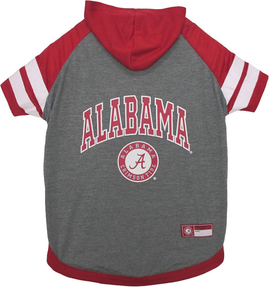 NCAA Alabama Crimson Tide Hoodie for Dogs & Cats, Large Collegiate Licensed Dog Hoody Tee Shirt. Sports Hoody T-Shirt for Pets. College Sporty Dog Hoodie Shirt.