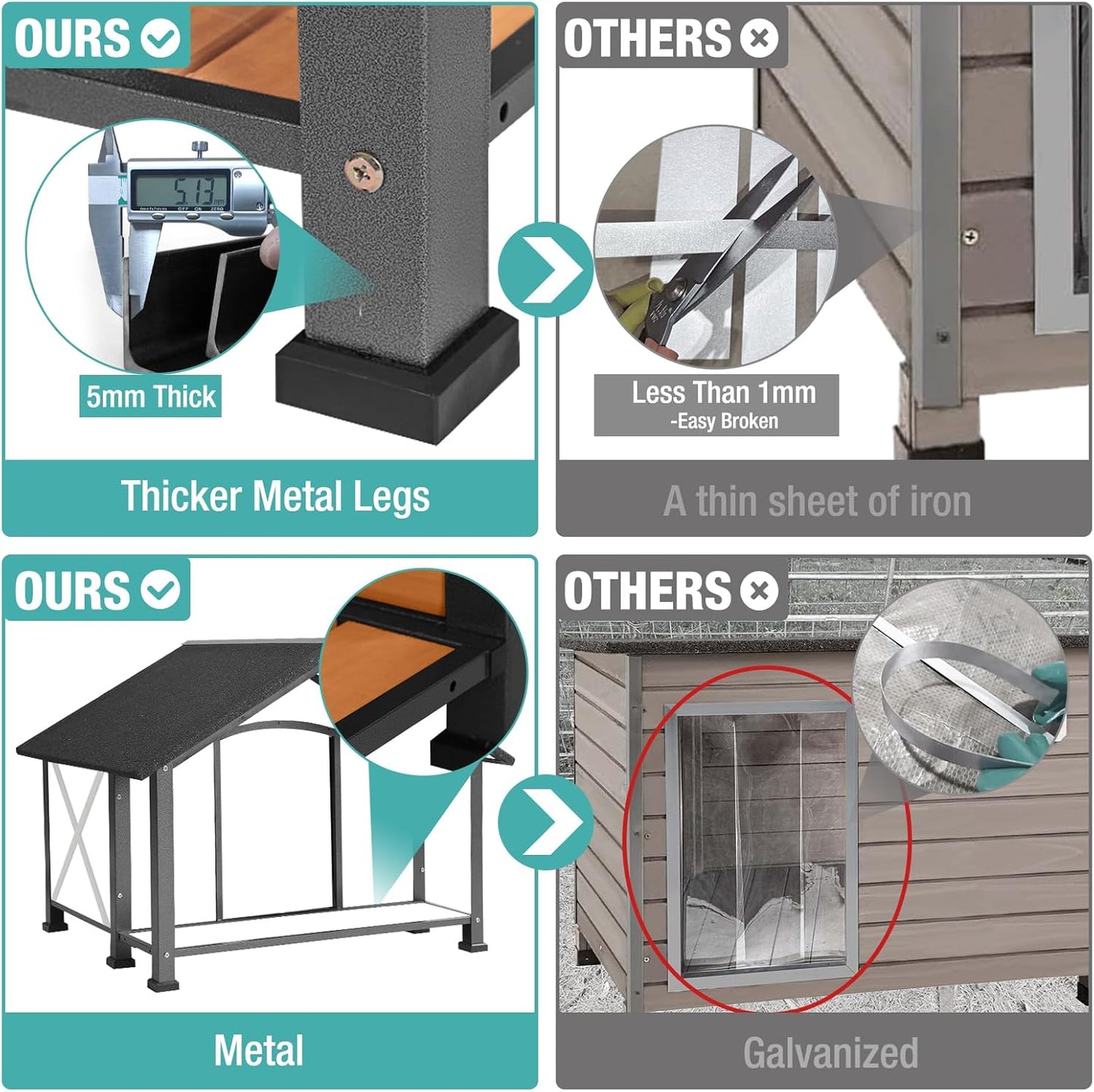 Outdoor Dog House,Weatherproof Wooden Dog Shelter for Medium and Large Sized Dogs,Iron Frame Indoor Outdoor Kennel,Pets Warm House in Winter with Large Porch (34.25"D x40.59"W x 31.5"H -IN)