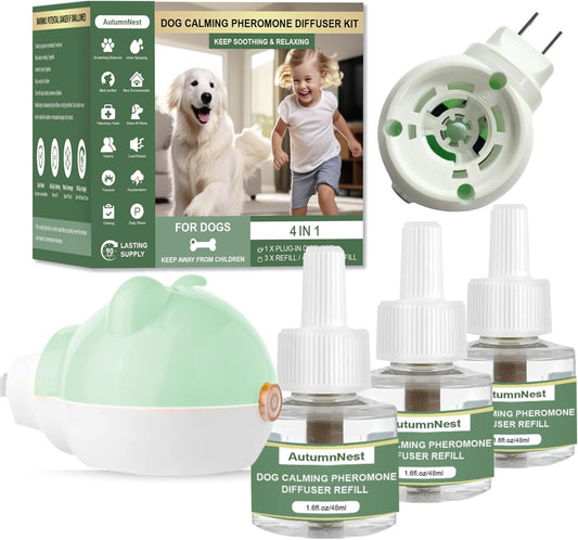 Dog Calming Diffuser Plug-in with Gentle Night Glow, 3 Refills Kit for Behavioral Support, Stress Soothing Aid for Pets During Travel, Thunder, Vet Visits, Fireworks, Safe Formula, 90 Days Supply