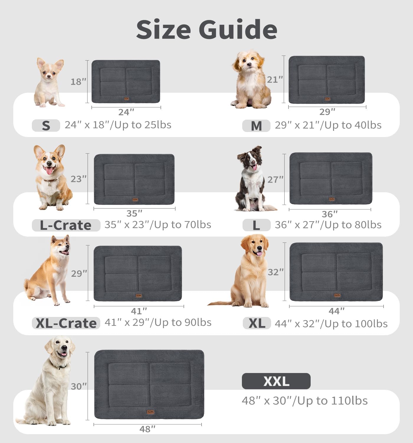 Made4Pets Dog Crate Pad Bed for Large Dogs, Washable & Reversible, Anti-Slip Kennel Mat for Cozy Sleeping, Soft Fluffy Dog Bed for Indoor & Outdoor Use, 44"x32", Dark Gray