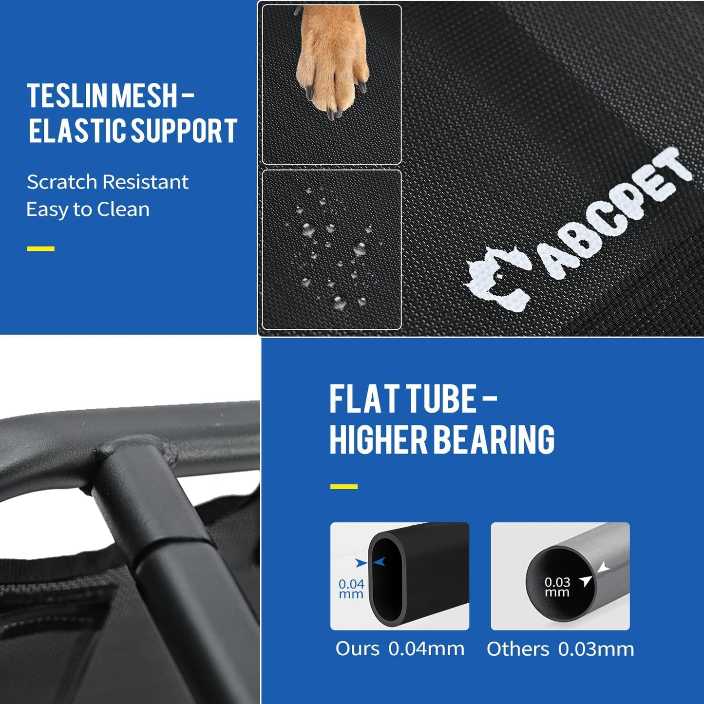 Cooling Elevated Dog Bed, Raised Outdoor Dog Bed Waterproof Pet Beds Cots Stable and Easy Assembly, Teslin Fabric with 1.2mm Thick Iron Frame, Breathable, Ultra-Sturdy，Black, 42 * 28 * 7.9