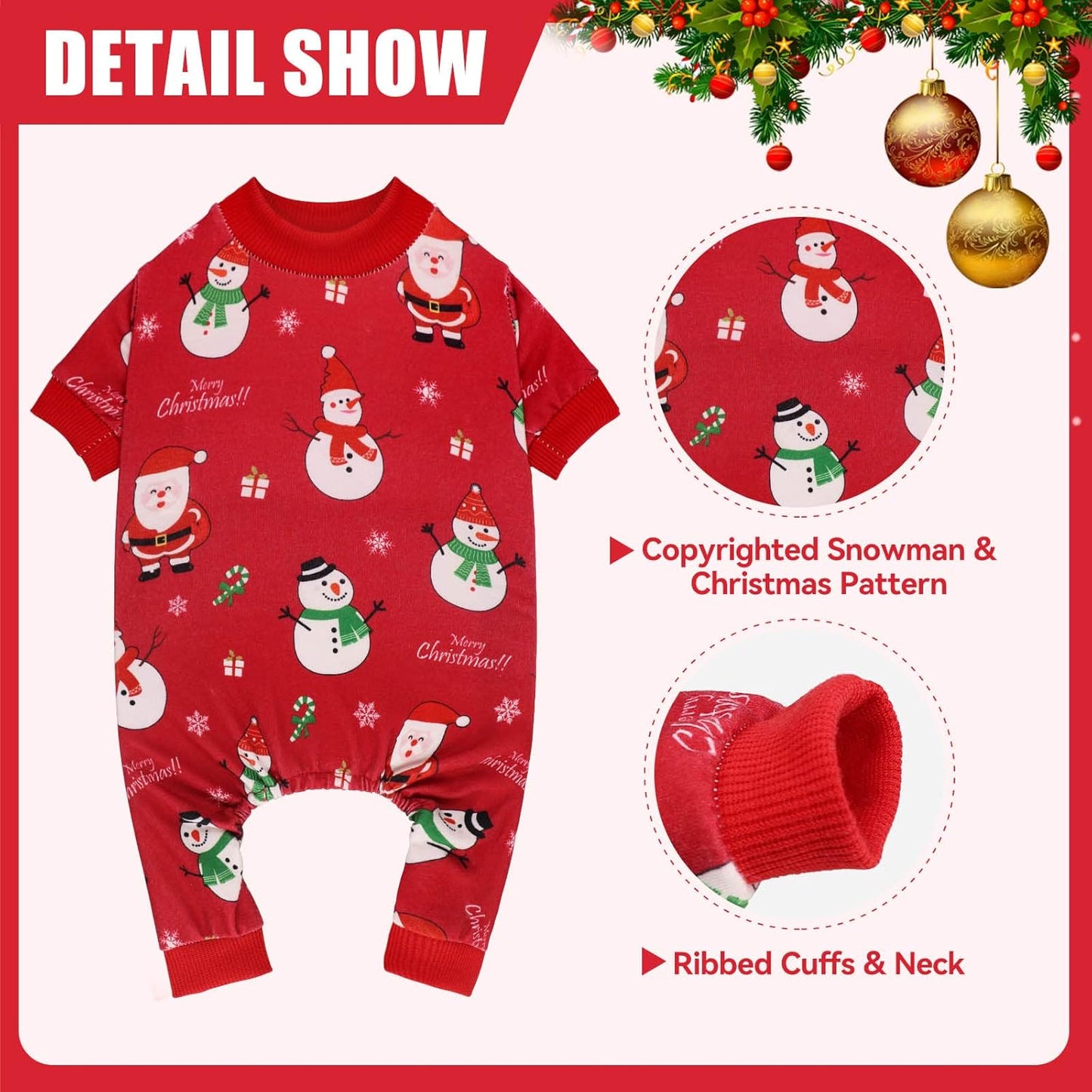 Dog Christmas Pajamas Snowman Pet Clothes Costumes Pjs Stretchy Funny Pet Costumes Outfit Dog Pajamas for Large Dogs(L)