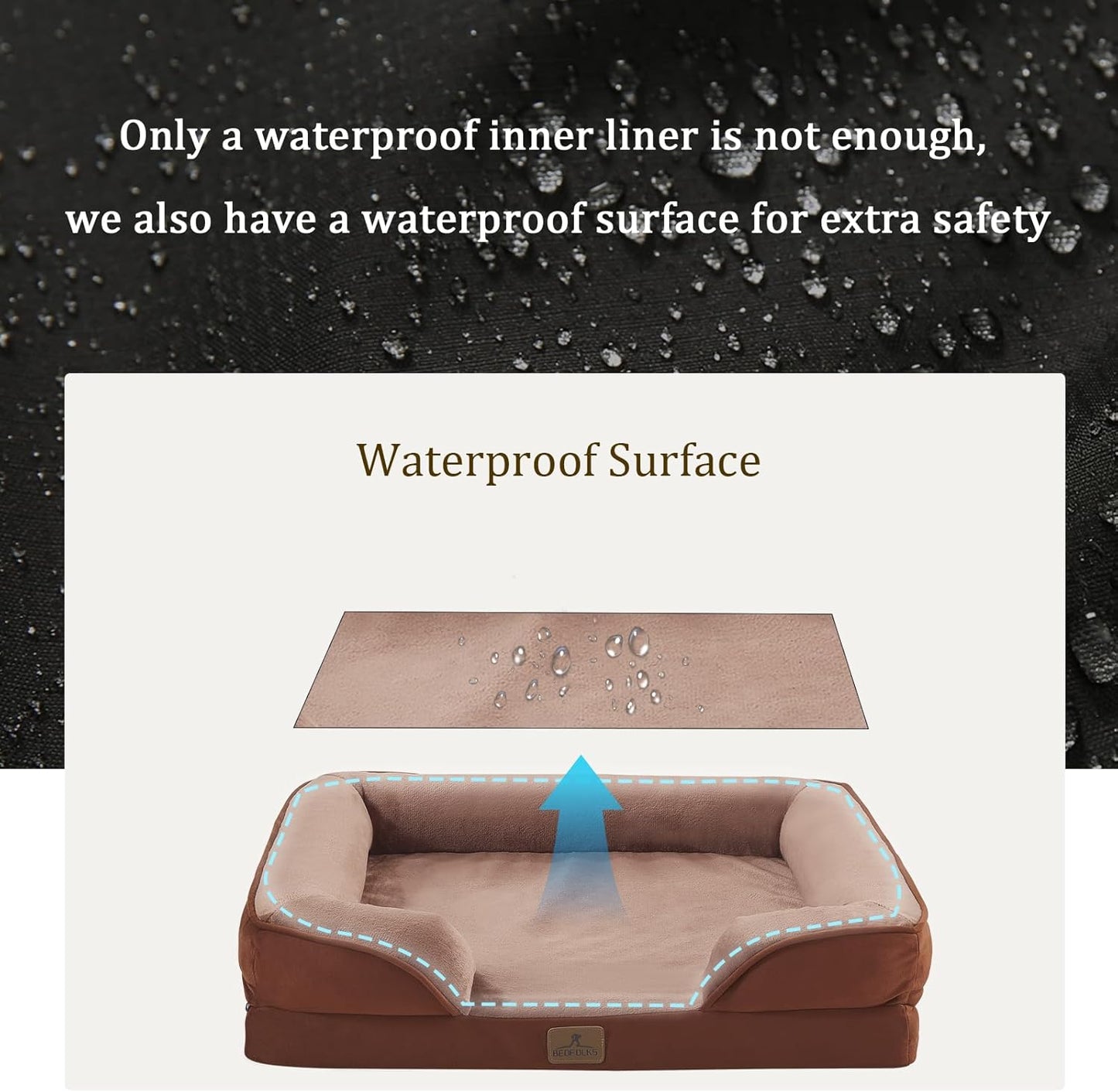 Bedfolks Orthopedic Dog Bed, Waterproof Dog Sofa Bed for Extra Large Dogs, Egg Foam Pet Couch Bed with Removable Washable Cover and Nonslip Bottom, Brown