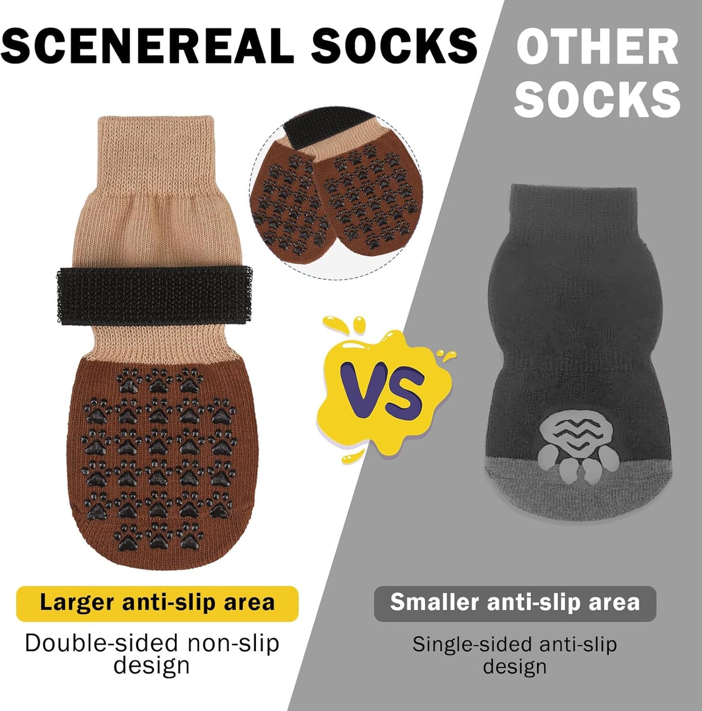 SCENEREAL Dog Socks to Prevent Licking Paws for Hardwood Floors Anti Slip, Dog Grippy Socks Shoes for Senior Small to Large Dogs, Dog Boots & Paw Protectors for Hot/Cold Scratching Pavement
