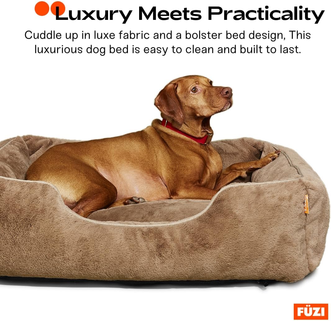 FUZI Luxury Aesthetic Dog Bed for Medium Dogs with Washable Cover, Pet Couch, Pet Bed with Sides, Non-Slip Bottom, Soft and Durable Calming Dog Bed, Faux Rabbit Fur, Medium 31.75x23.6x9.5 Soft White