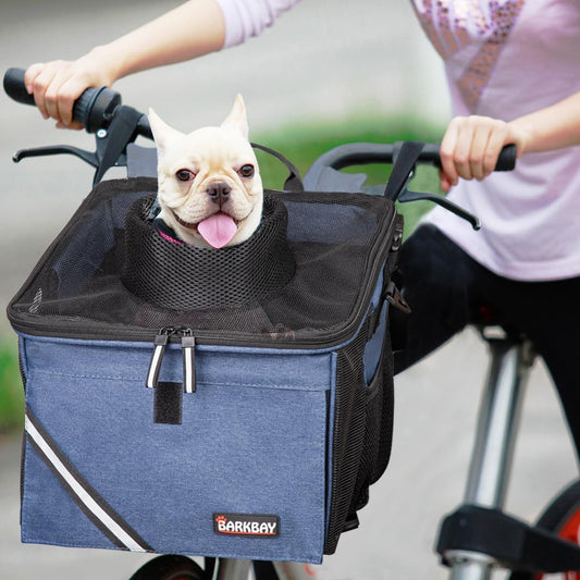Pet Carrier Bicycle Basket Bag Pet Carrier/Booster Backpack for Dogs and Cats with Big Side Pockets,Comfy & Padded Shoulder Strap,Travel with Your Pet Safety（Classic Blue）