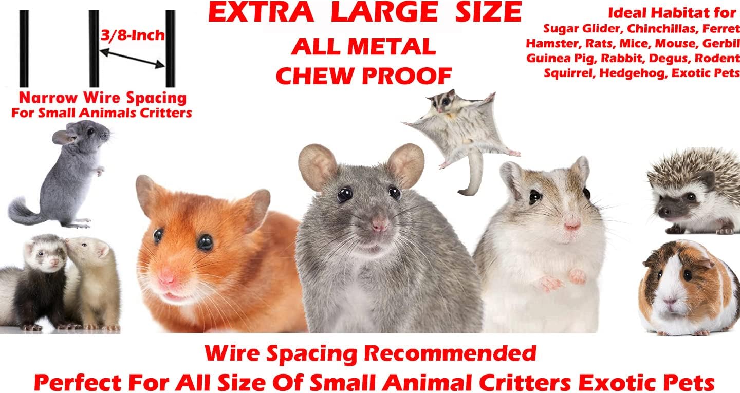 X-Large 5-Levels Tight 3/8-inch Bar Spacing Ferret Chinchilla Sugar-Glider Rats Mice Gerbil Chew Free Cage with Removable Rolling Stand, 31-Inch by 19-Inch by 55-Inch