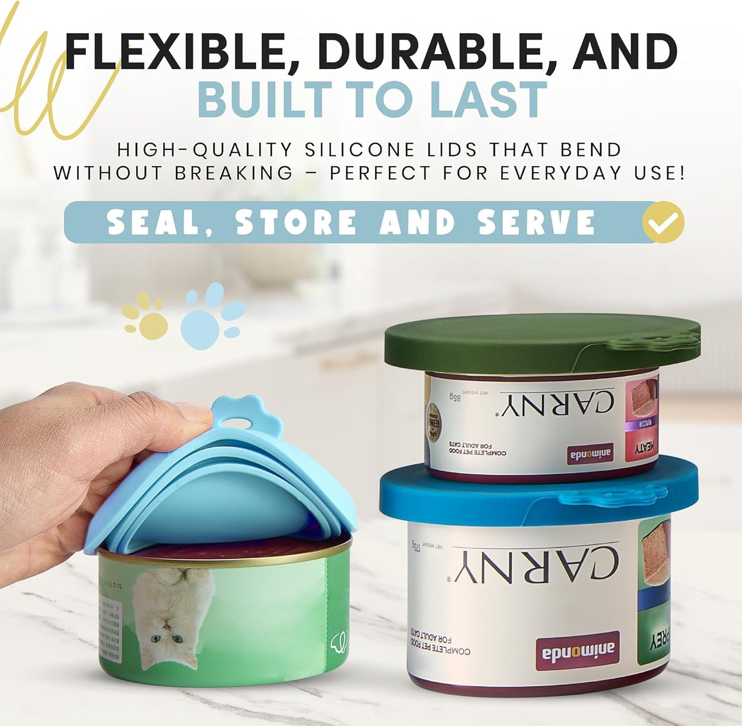 3 Pack Universal Pet Food Can Covers Lids - One fit 3 Standard Size Cans for Cats and Dogs Food Cans - Easy to Clean - Safe Silicone - Forest Ember