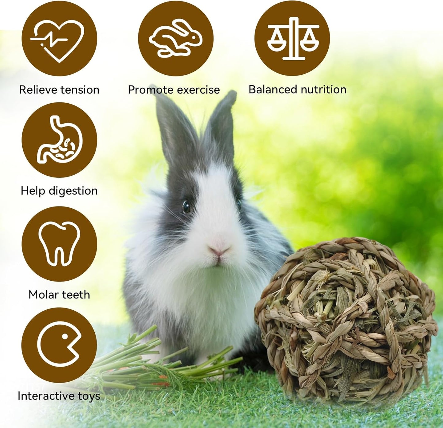 Rabbit Timothy Grass Ball 6 Pcs,Natural Bunny Grass Ball Timothy Hand Woven Chew Toys Small Animals Teeth Grinding Suitable for Hamster Guinea Pig Squirrel Totoro Gerbils