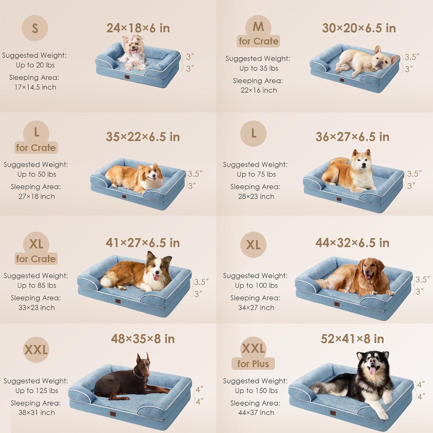 EHEYCIGA Orthopedic Dog Bed for Medium Dogs, Waterproof Memory Foam Medium Dog Beds with Sides, Non-Slip Bottom and Egg-Crate Foam Pet Couch Bed with Washable Removable Cover, Washed Blue