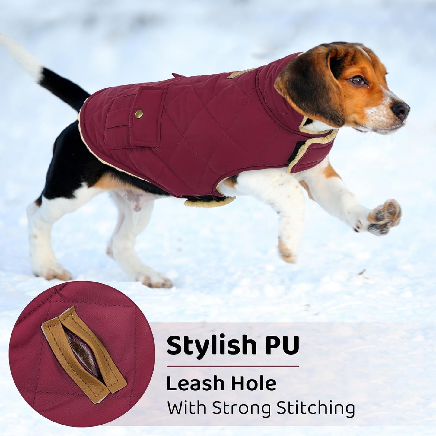 Queenmore Dog Winter Coat Warm Puffer Jacket Waterproof Plush Lining Thermal Cold Weather Vest for Small Medium Large Dogs, Windproof Easy On Pet Jacket Burgundy XS