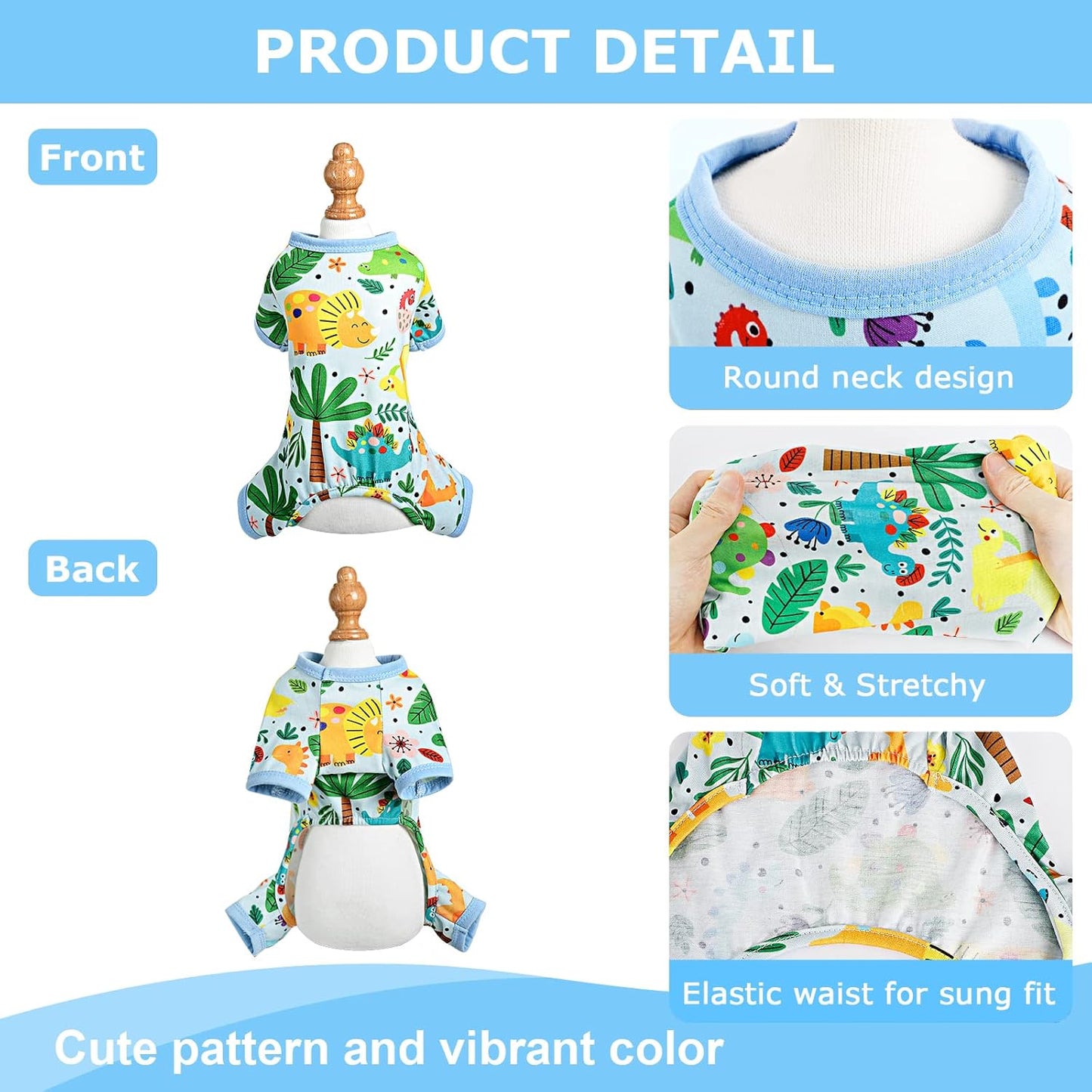 Dog Pajamas Pjs Spring Summer Dog Clothes for Small Dogs Girl - Boy - Medium Size Dogs, Soft Stretchy Puppy Clothes Doggie Onesies Cat Pet Jammies Outfit (Dinosaur Blue, Medium)