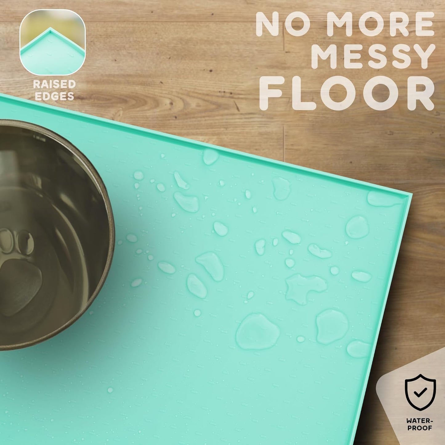 Dog Food Mat - Raised Edges Dogs Mat for Food and Water Prevent Spill, Waterproof Cat Food Mats Protect Floors, Easy Clean Dog Bowl Mats for Food and Water, Silicone Pet Food Tray